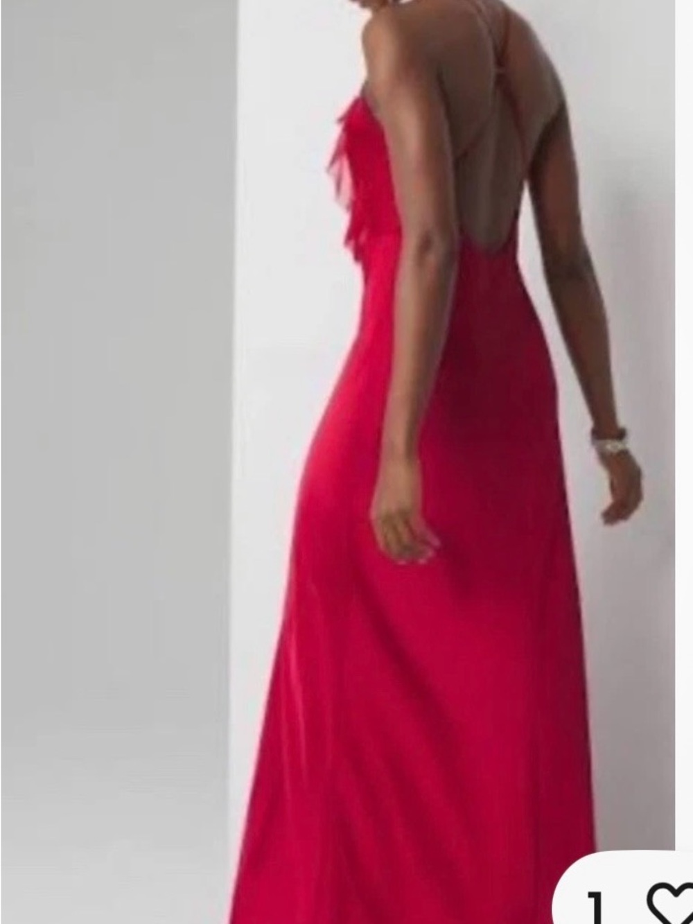 WHBM Red Ruffled Satin Long Maxi Gown Red Size 10 P NWT